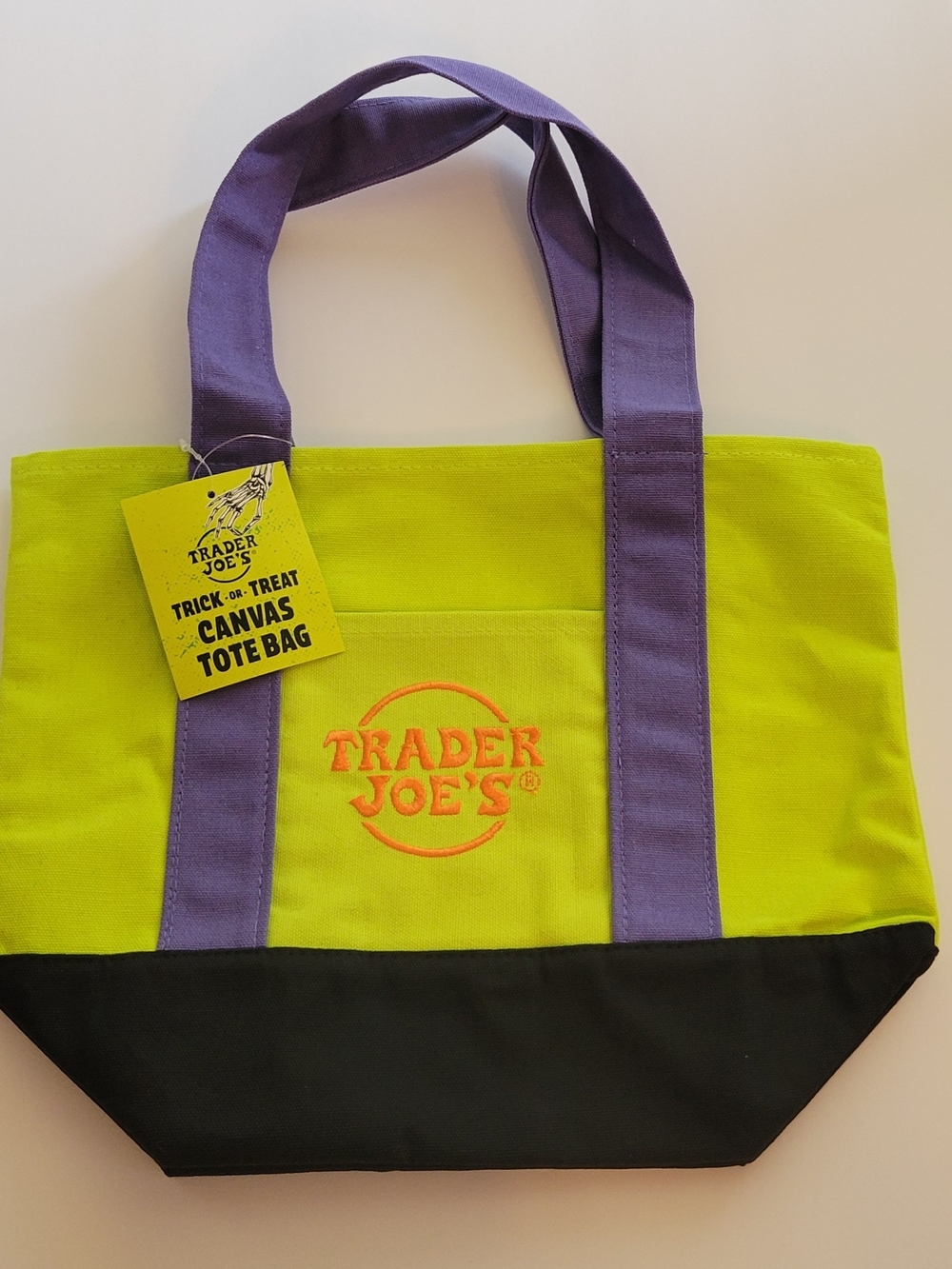 NWT Trader Joe's Green & Purple Mini Canvas Tote Bag